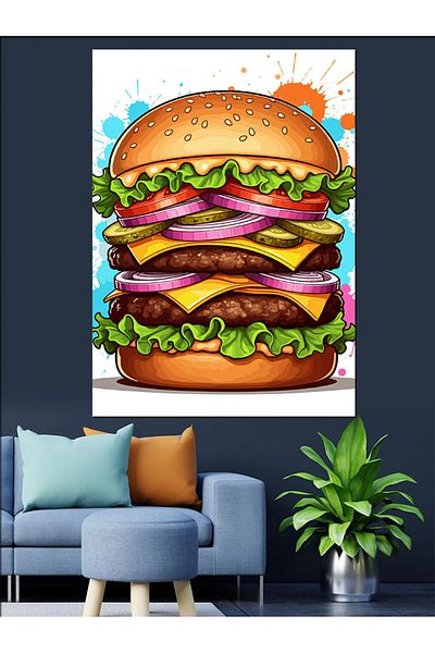 Tablomega Giant Burger Dream Decorative Canvas - Mdf Wooden Table
