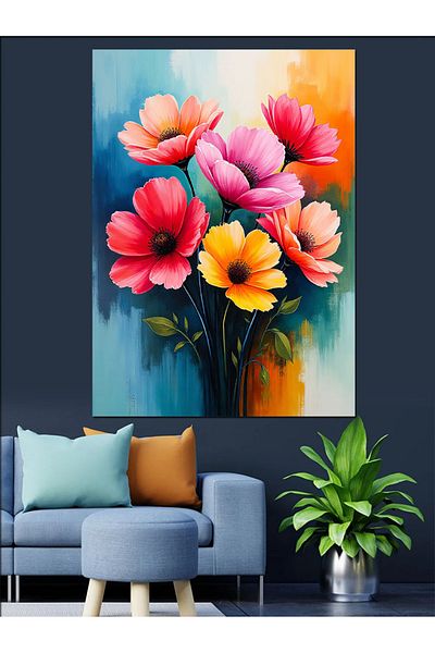 Tablomega Colorful Flower Garden Decorative Canvas - Mdf Wooden Painting