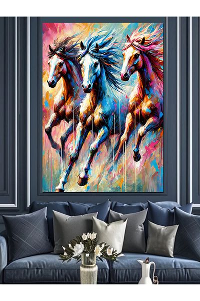 Tablomega Colorful Wild Horses Decorative Canvas - Mdf Wooden Painting