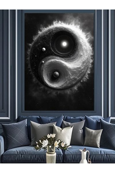 Tablomega Yin-Yang Galaxy Decorative Canvas - Mdf Wood Table