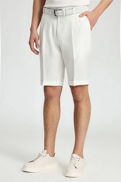 Hemington Pure Linen Off-White Pleated Shorts