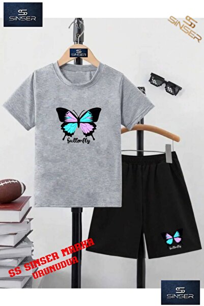 SS SİNSER Children's Butterfly Unisex Custom Printed Crew Neck T-Shirt - Shor...