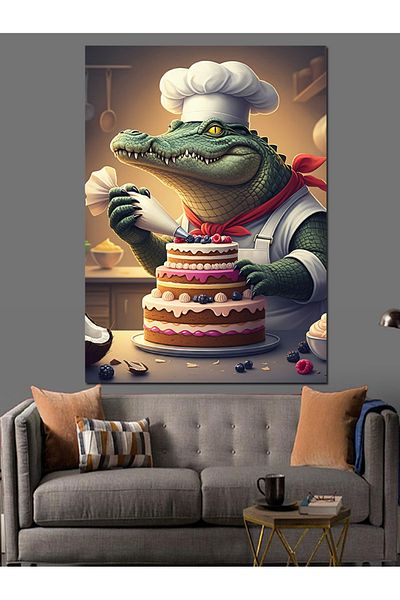 Tablomega Crocodile and Cake Decorative Canvas - Mdf Wooden Painting