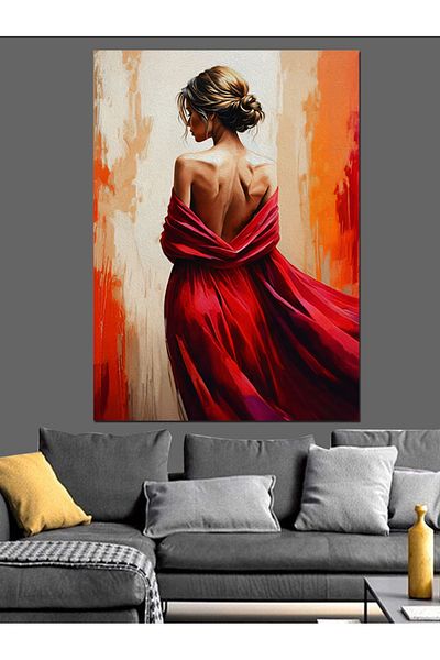 Tablomega Elegance in Red Dress Decorative Canvas - Mdf Wood Table