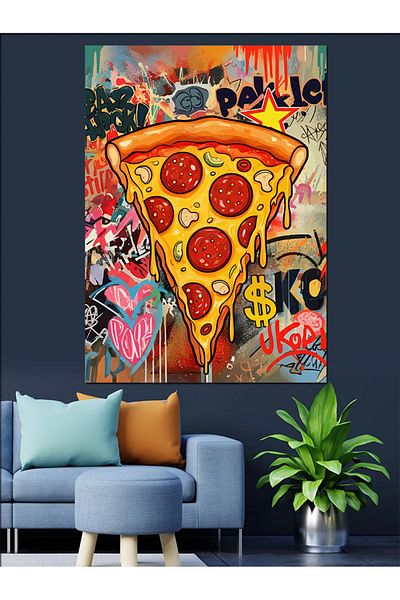 Tablomega Pizza and Graffiti Feast Decorative Canvas - Mdf Wooden Table