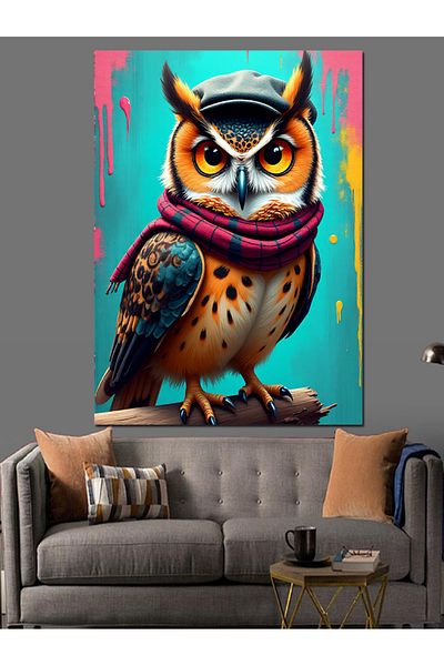 Tablomega Wise Owl and Scarf Decorative Canvas - Mdf Wooden Painting