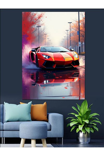 Tablomega Red Luxury Sports Car Decorative Canvas - Mdf Wooden Painting