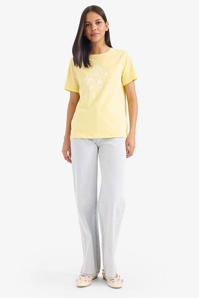 DeFacto Regular Fit Crew Neck Ethnic Patterned Combed Cotton Short Sleeve T-Shirt F3552Ax25Sm