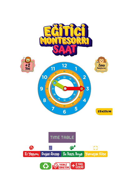 TIME TABLE AHŞAP EĞİTİCİ ÖĞRETİCİ MONTESSORİ SAAT