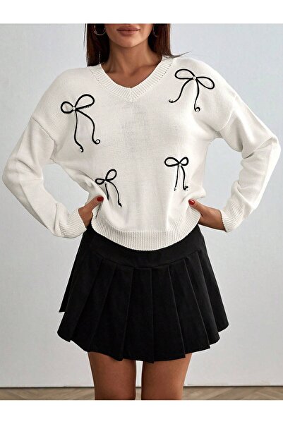 MARLİNG pulover alb cu detaliu de fundătură în formă de fundă