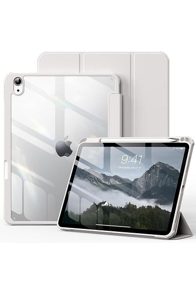 AWH iPad 11th/10th Gen Case, 10.9", Pencil Holder, Clear Hard Back, Trifold Stand, Gray, Auto Wake