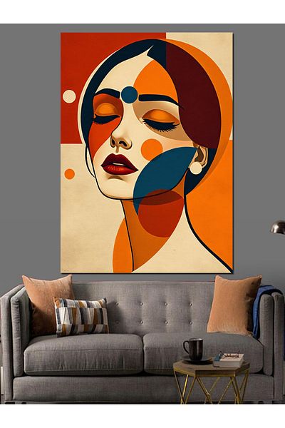 Tablomega Abstract Woman Portrait and Geometry Decorative Canvas - Mdf Wooden Painting