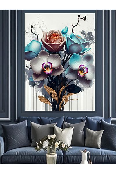 Tablomega Pink Orchid Flowers Decorative Canvas - Mdf Wooden Painting