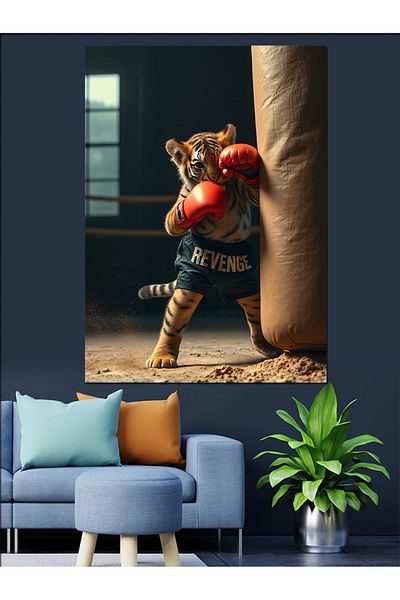 Tablomega Boxing Tiger Decorative Canvas - Mdf Wood Art Print