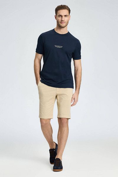 Hemington Printed Mercerized Cotton Navy Blue Crew Neck T-Shirt
