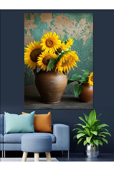 Tablomega Yellow Flowers in a Vase Decorative Canvas - Mdf Wooden Painting