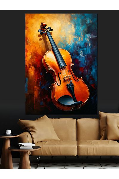 Tablomega Orange Violin and Artistic Texture Decorative Canvas - Mdf Wooden Painting