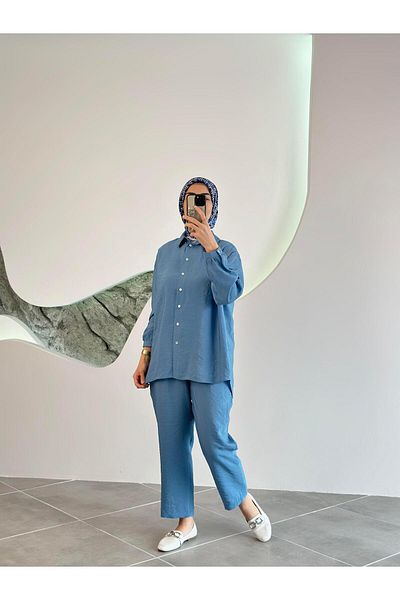 Armine Trend Shirt & Trousers Hijab Suit 25Yt690 Blue