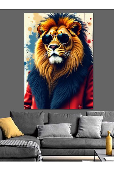 Tablomega Lion's Sunglasses Decorative Canvas - Mdf Wooden Painting