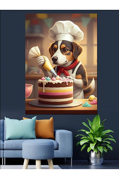 Tablomega Pastry Dog Chef Decorative Canvas - Mdf Wooden Painting