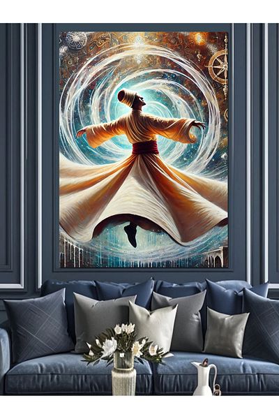 Tablomega Sema Rotating Dervish Decorative Canvas - Mdf Wooden Table