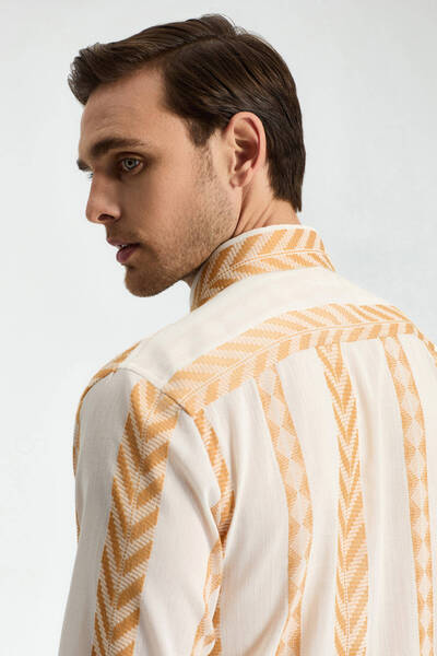 Hemington Bohem Desen Saf Pamuk Beyaz-Turuncu Gömlek