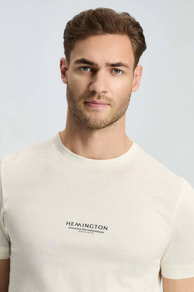 Hemington Printed Mercerized Cotton Cream Color Crew Neck T-Shirt