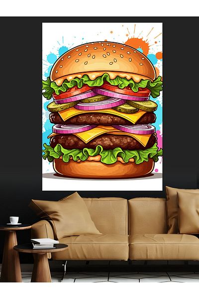 Tablomega Giant Burger Dream Decorative Canvas - Mdf Wooden Table