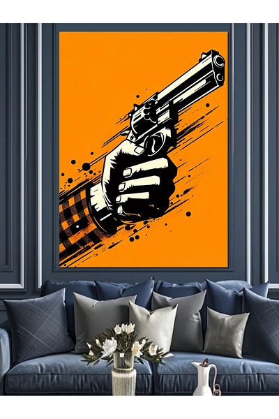 Tablomega Hand Gun Abstract Drawing Decorative Canvas - Mdf Wooden Painting
