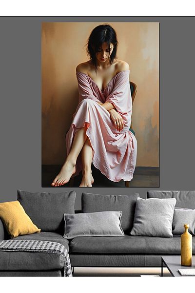 Tablomega Woman Figure in Pink Dress Decorative Canvas - Mdf Wooden Painting