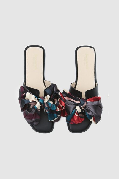 Seniorah Μαύρες Σακκάρα - Γυναικείες παντόφλες με λεπτομέρεια φιόγκου