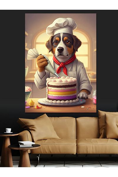 Tablomega Chef Dog And Cake Decorative Canvas - Mdf Wood Art Print