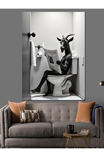 ekart Goat Reading Newspaper in the Toilet Decorative Canvas - Mdf Wooden Painting