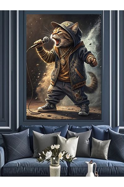 Tablomega Rapping Raccoon Character Decorative Canvas - Mdf Wooden Painting