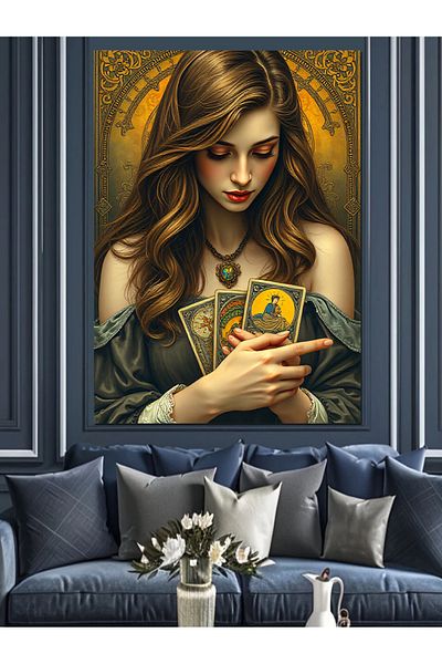 Tablomega Mysterious Woman of Cards Decorative Canvas - Mdf Wooden Painting