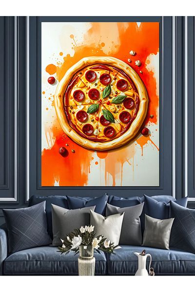 Tablomega Delicious Pizza Slice Decorative Canvas - Mdf Wooden Table