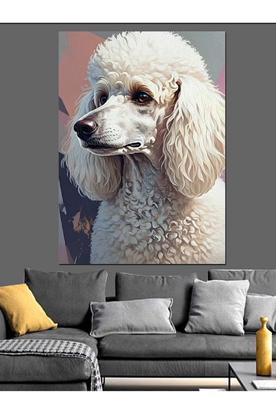 Tablomega White Feathered Poodle Elegance Decorative Canvas - Mdf Wooden Painting