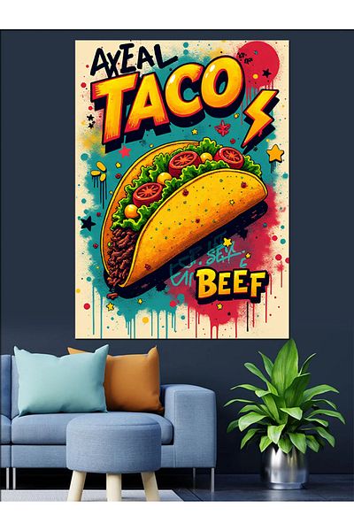 Tablomega Colorful Taco Illustration Decorative Canvas - Mdf Wooden Table