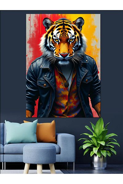 Tablomega Rebelous Attitude of the Tiger Decorative Canvas - Mdf Wooden Painting