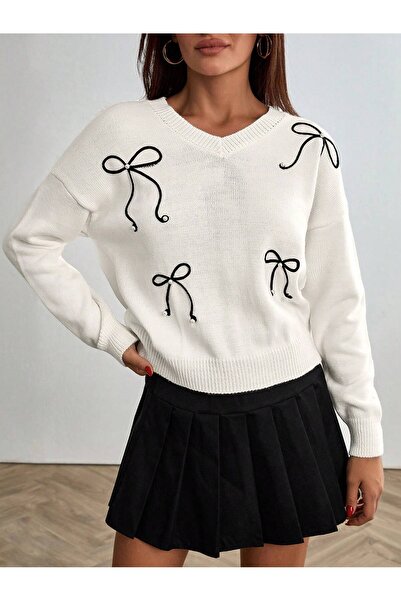 MARLİNG pulover alb cu detaliu de fundătură în formă de fundă