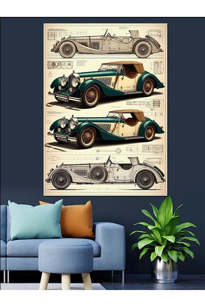 Tablomega Elegance of Vintage Cars Decorative Canvas - Mdf Wooden Painting