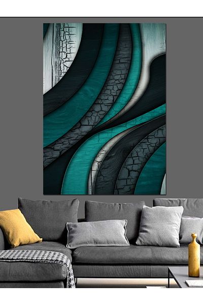 Tablomega Abstract Green And Black Folds Decorative Canvas - Mdf Wood Art Print