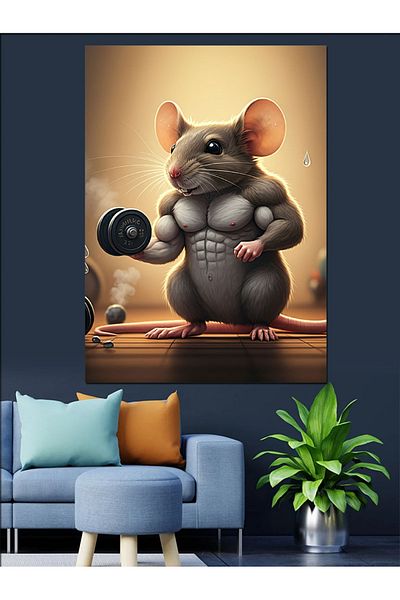 Tablomega Weightlifting Mouse Decorative Canvas - Mdf Wooden Table