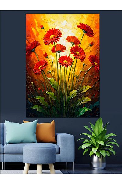 Tablomega Red Flower Field Decorative Canvas - Mdf Wood Table
