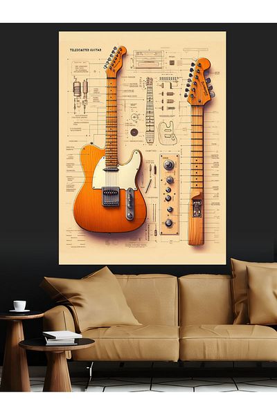 Tablomega Classic Electric Guitar Set Decorative Canvas - Mdf Wooden Painting