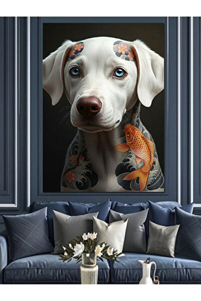 ekart Patterned White Dog Decorative Canvas - Mdf Wood Art Print