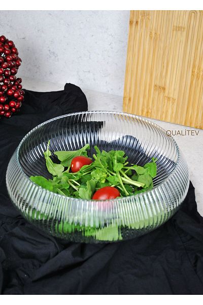 Qualitev Handmade Large Size Glass Salad Bowl Fruit Presentation Plate-30 cm