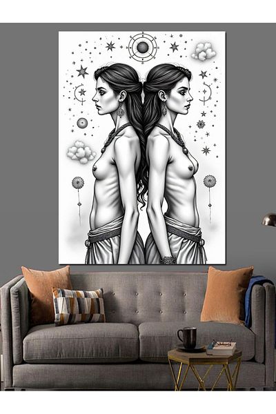 Tablomega Black and White Balance of the Twins Decorative Canvas - Mdf Wooden Painting