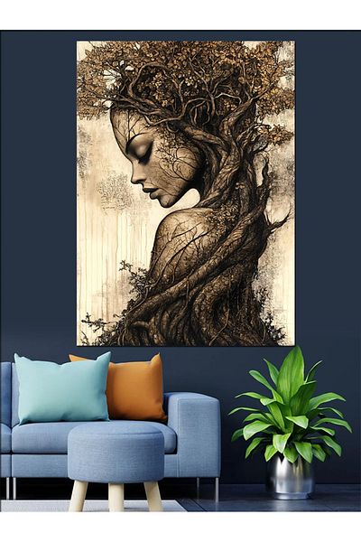 Tablomega Woman Portrait of Nature Decorative Canvas - Mdf Wood Table