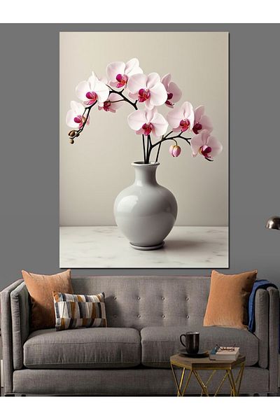 Tablomega Orchid's White Purity Decorative Canvas - Mdf Wooden Painting